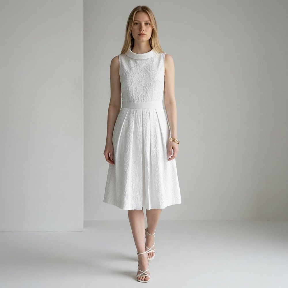Eva Mendes New York & Company White Floral Jacquard Roll Collar‎ Dress XS
